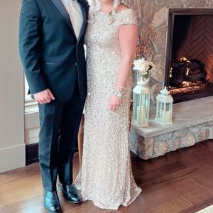 Adrianna Papell Gold sequin bridesmaids dress